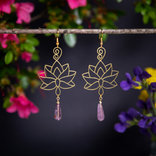 Gold Lotus with Amethyst Drops