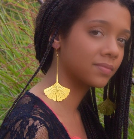 Shiny Gold Huge Gingko Leaf Earrings