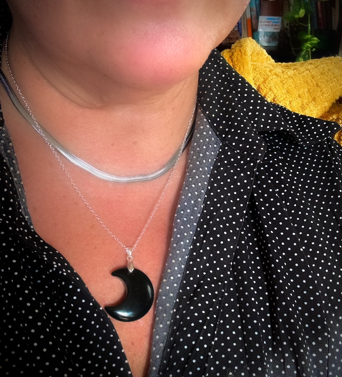 Black Obsidian Crescent Moon Necklace