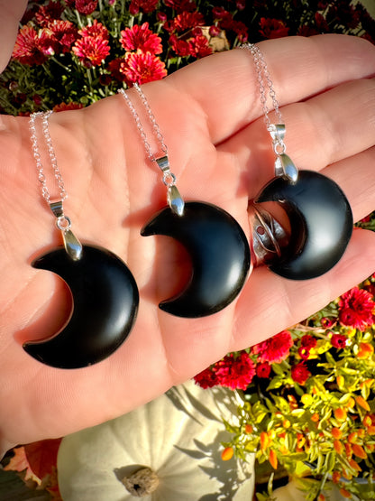 Black Obsidian Crescent Moon Necklace