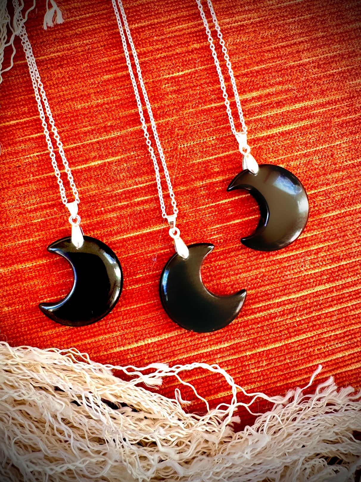 Black Obsidian Crescent Moon Necklace