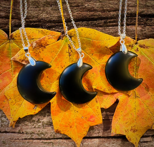 Black Obsidian Crescent Moon Necklace