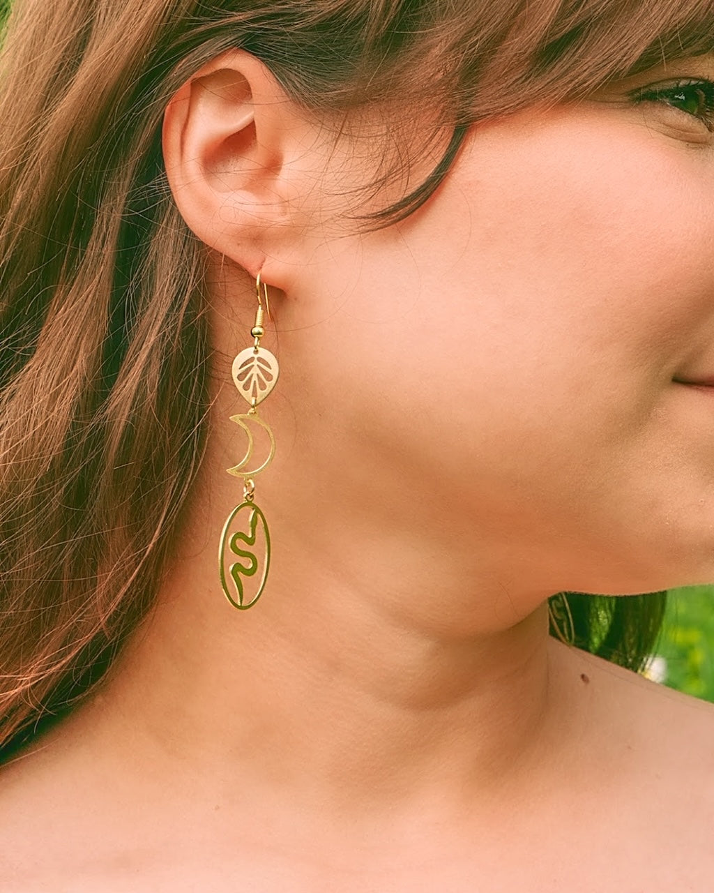 Snake Moon Leaf Nature Totem Earrings