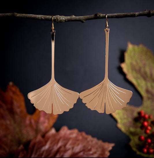 Shiny Gold Huge Gingko Leaf Earrings