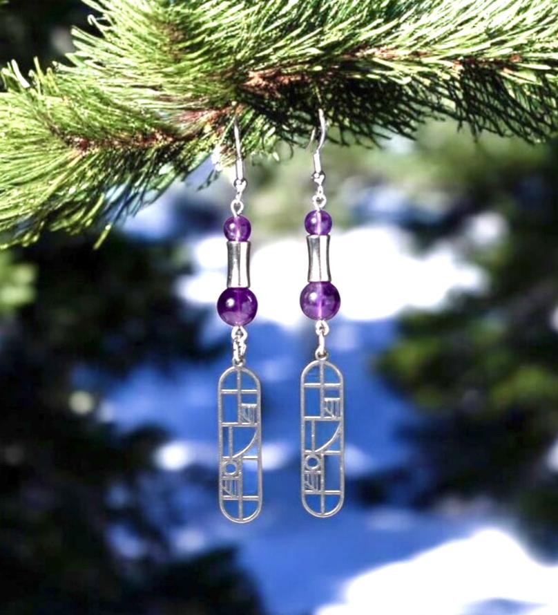 Amethyst Geometric Dangle Earrings