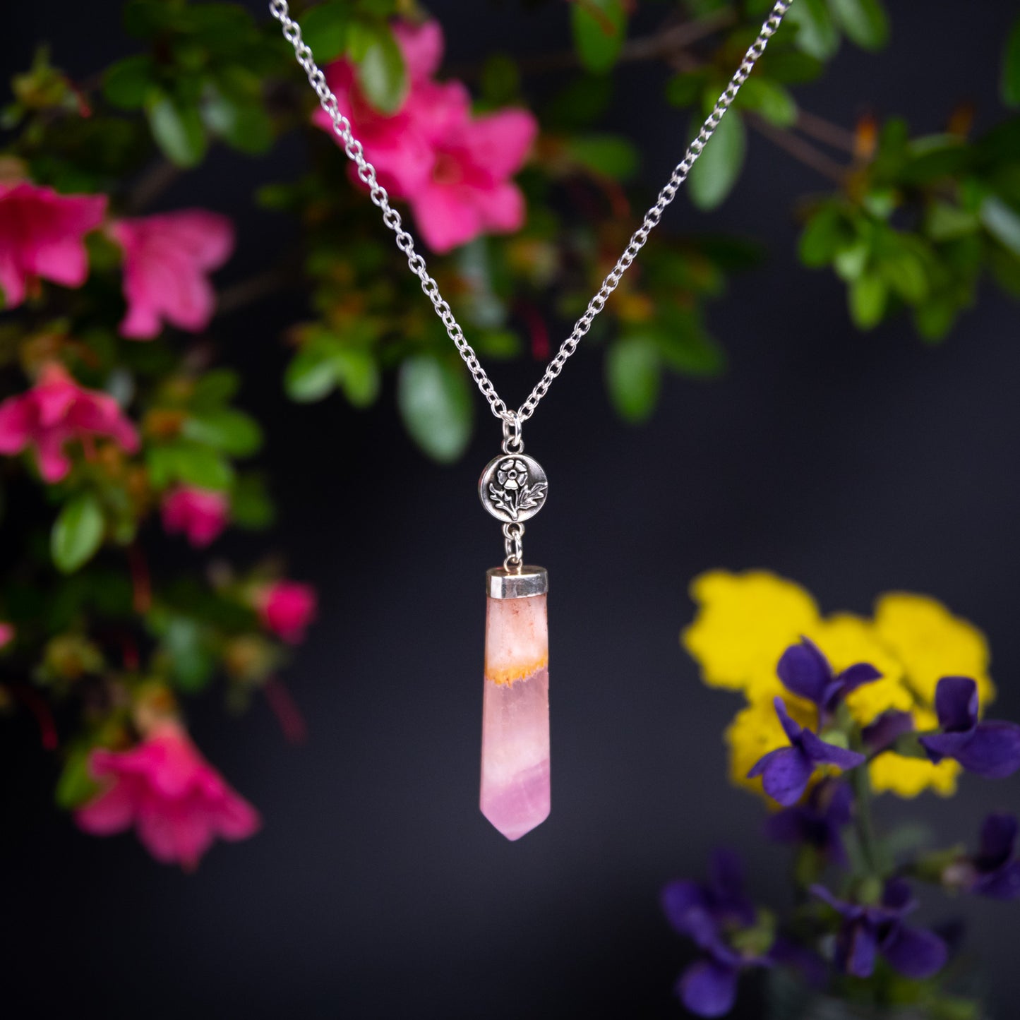 Pink Opal Flower Necklace