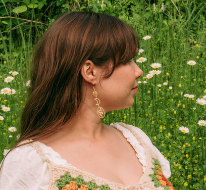 Snake Moon Leaf Nature Totem Earrings