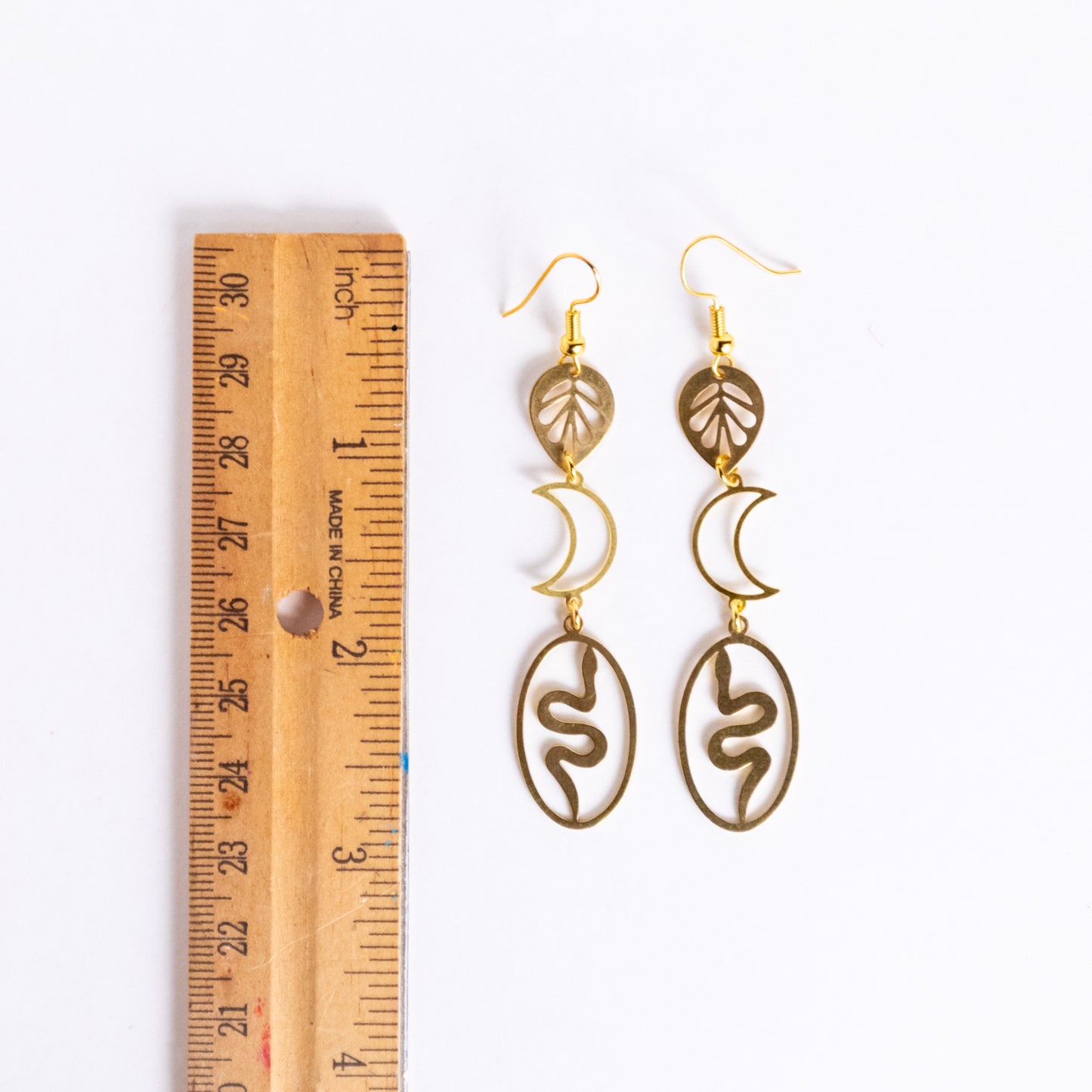 Snake Moon Leaf Nature Totem Earrings