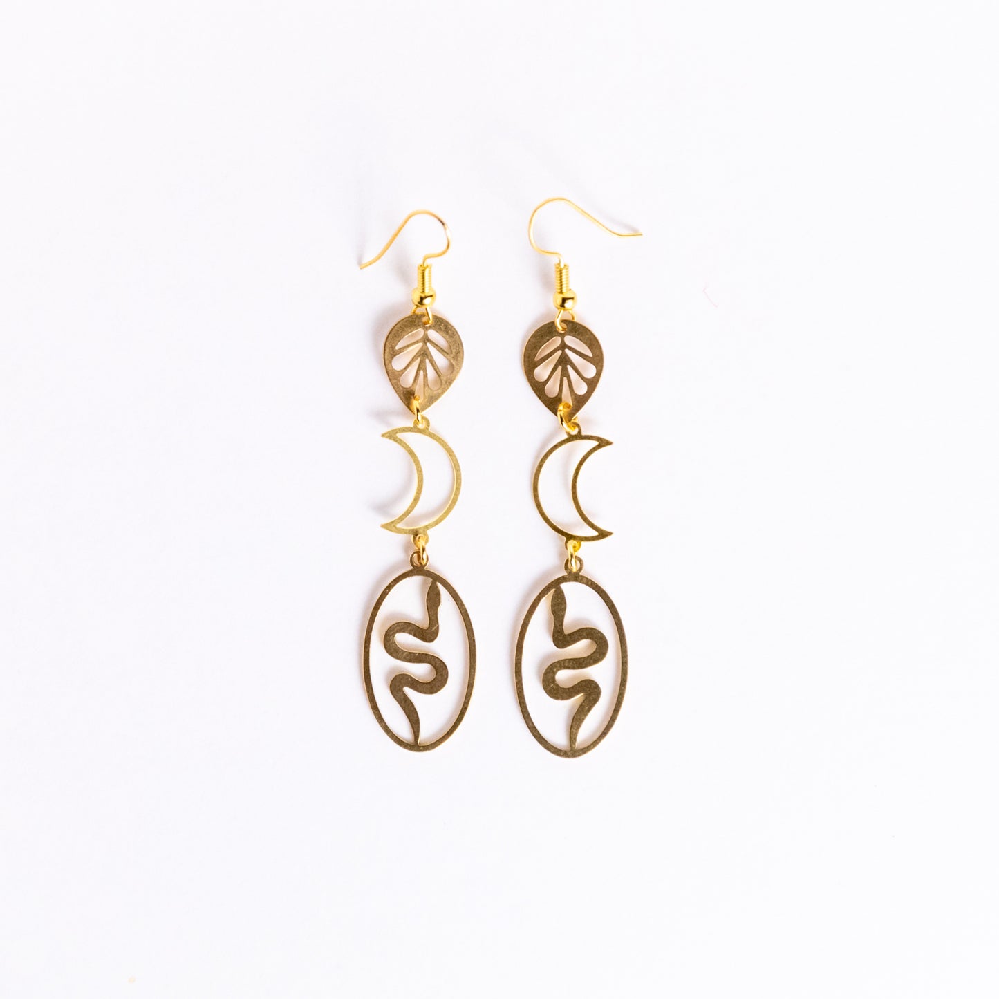 Snake Moon Leaf Nature Totem Earrings