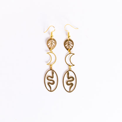 Snake Moon Leaf Nature Totem Earrings